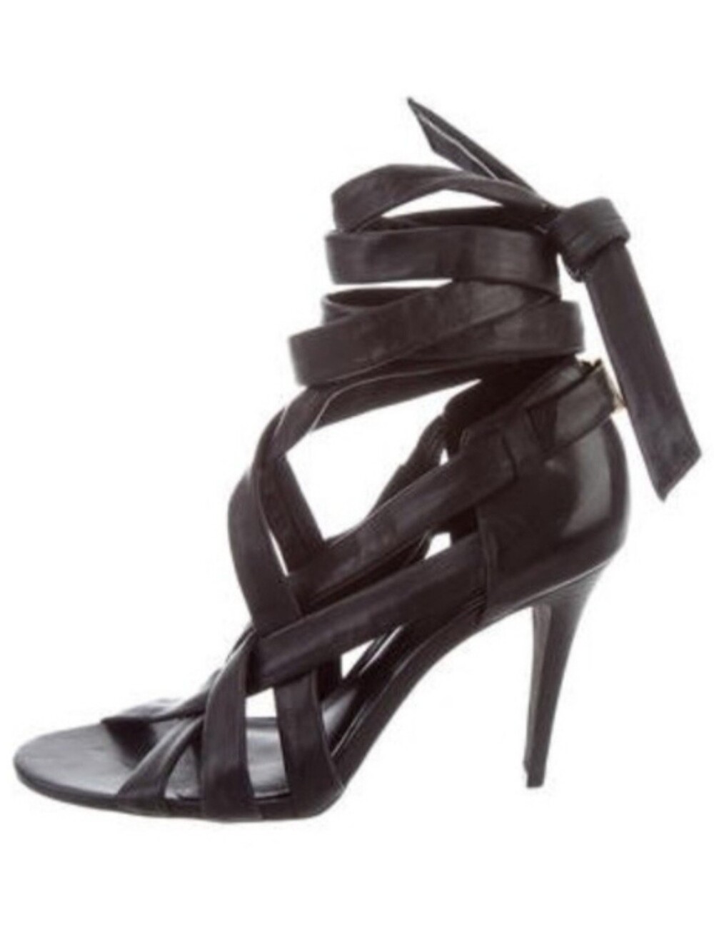 Tory Burch Leather Black Wrap-Around Strappy Stiletto Sandal
